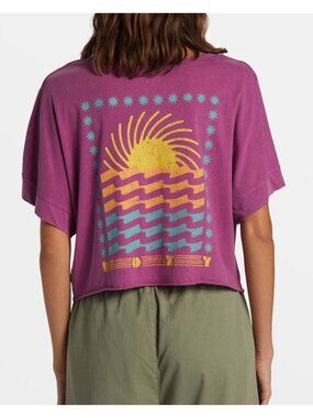 $40 ROXY Women’s Sun Spun  Tee Crop Oversized Short Sleeves Pink T-Shirt Size S